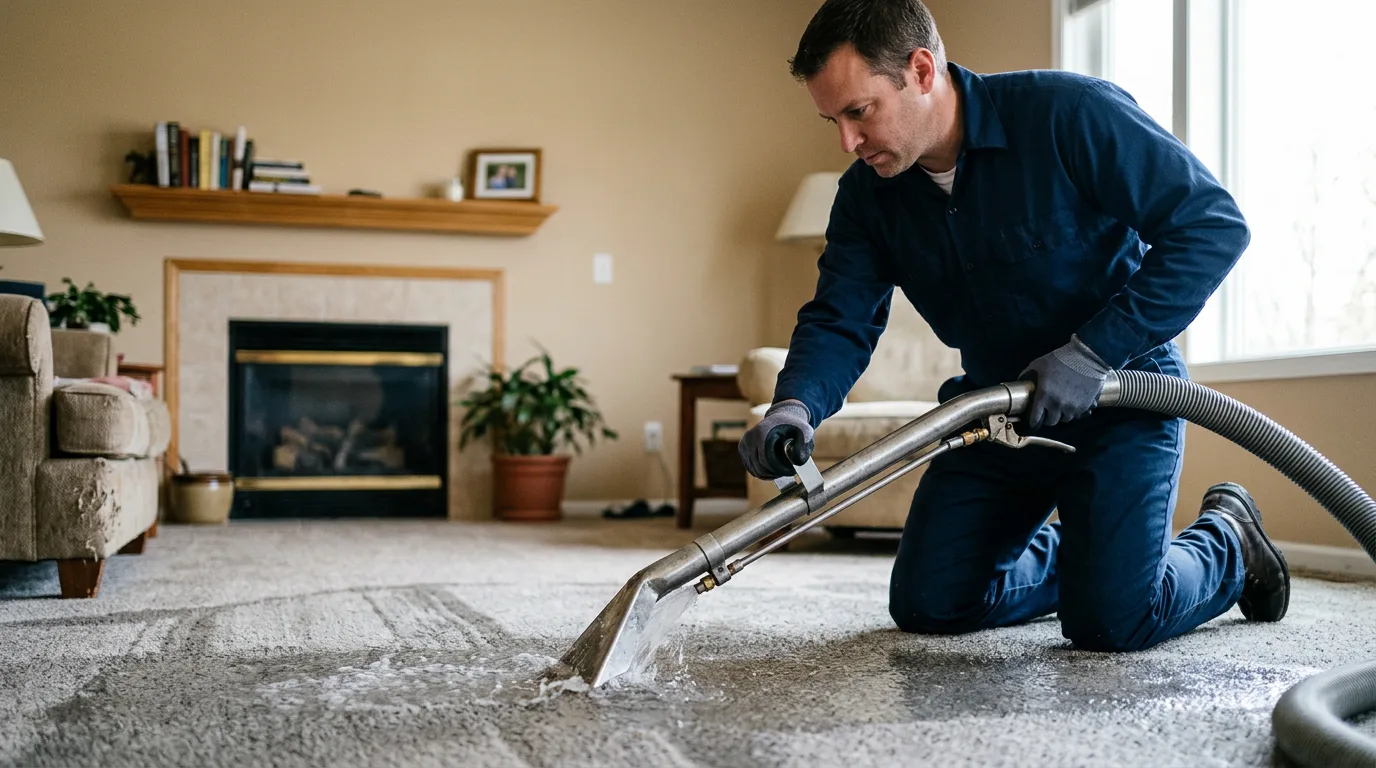 Water damage restoration technician working near Pequannock, NJ
